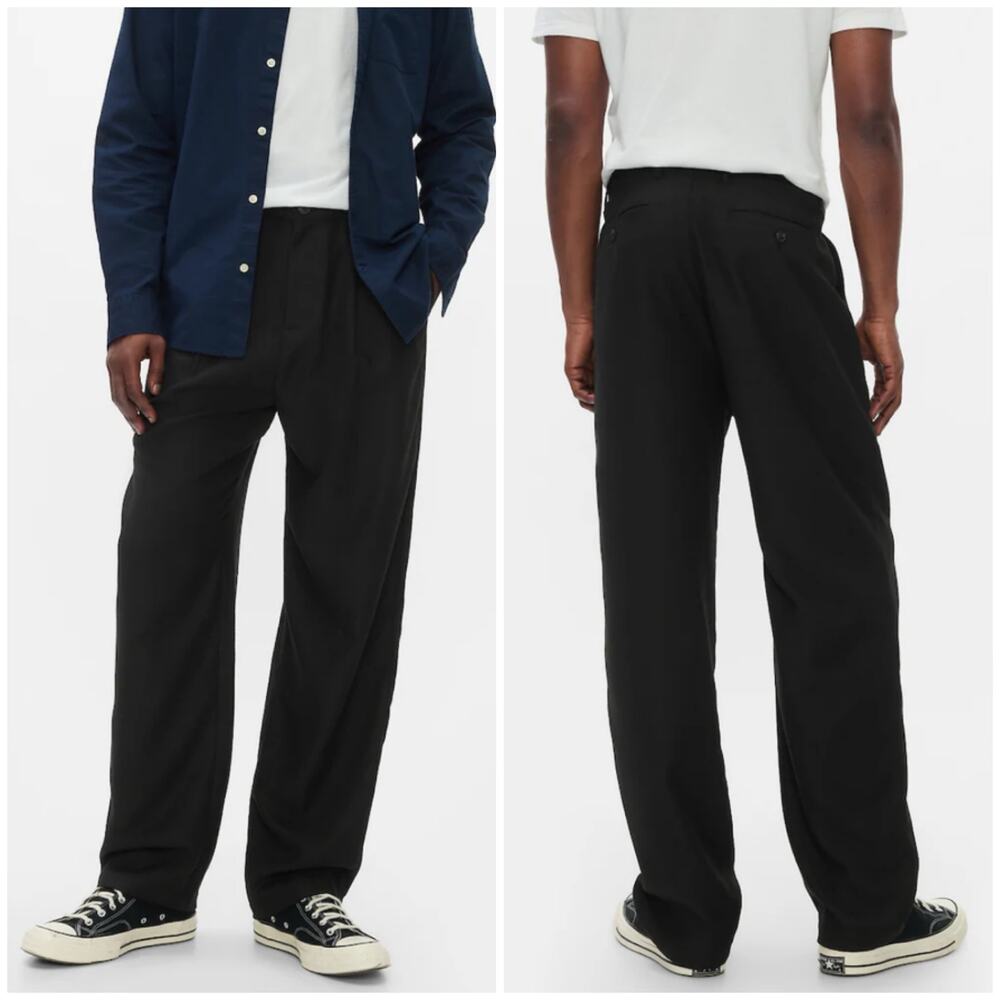 Gap Factory Recycled Soft Baggy Pleated Dress Pants Black L 628528